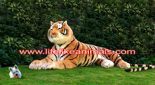 lifesize stuffed tiger and puppy